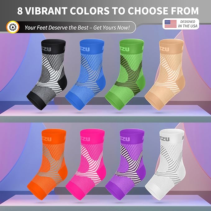 BLITZU Compression Socks for Plantar Fasciitis, Achilles Tendonitis, Arthritis Relief, Ankle Brace Compression Sleeve with Foot Arch Support, Ankle Wrap for Women, Men, Swelling & Heel Pain Pink XXL