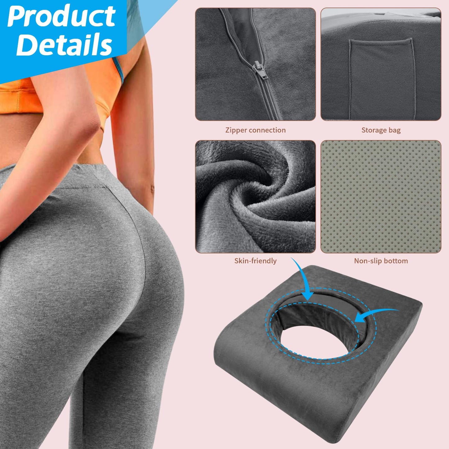 CACLSF BBL Cushion, Tri-Fold BBL Pillow After Surgery for Sleeping, Adjustable-Size Hip Opening, Flexible Disassembly and Placement, Colchon para BBL with Hole, Enhance Comfort Soft Sponge Support