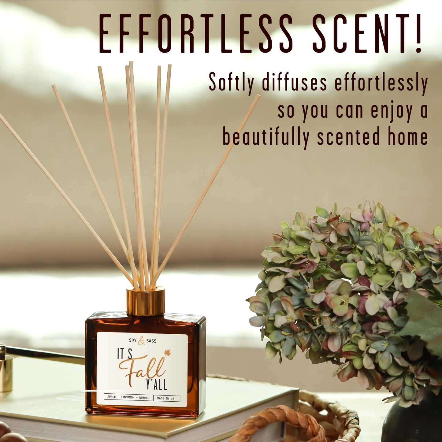 Fall Reed Diffusers for Home Set, Fall Diffuser -It's Fall Y'all! w/Apple, Cinnamon & Nutmeg I Infused w/Essential Oils I Fall Smells for House I 5.75 OZ Oil Scent Lasts 4-6 Month's, Made in The USA