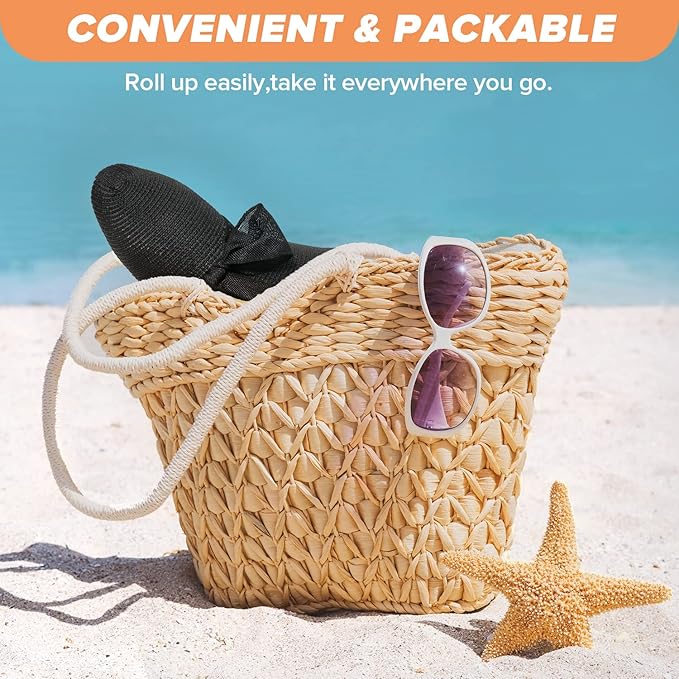 Beach Sun Hats for Women,Wide Brim Straw Hat Floppy Packable UPF 50+ UV Protection with for Summer