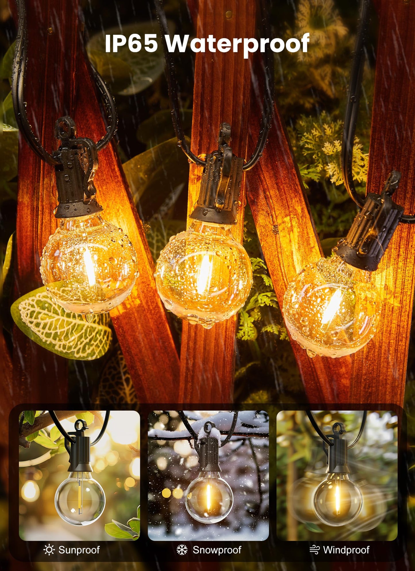 Brightown Outdoor String Lights, 50FT 25 G40 Bulbs Shatterproof Patio Lights, IP65 Waterproof Dimmable Hanging Connectable Globe LED Outdoor Lights for Christmas, Backyard, Bistro, Porch