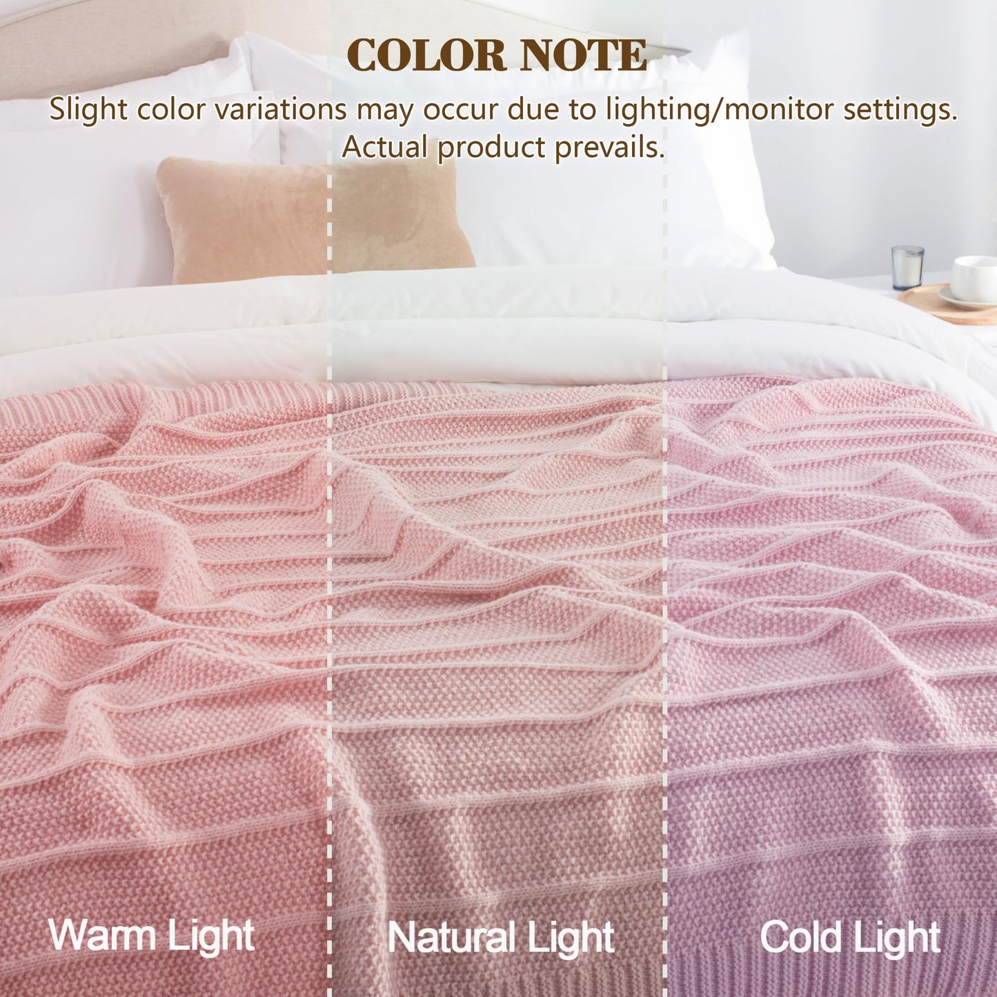 Carriediosa Knit Throw Blanket for Couch 50" X 60", Soft Cozy Stripe Pattern Cable Knitted Throws Fall Fluffy Textured Solid Home Decor Blankets Couch Cover for Bed Sofa, Dusty Pink