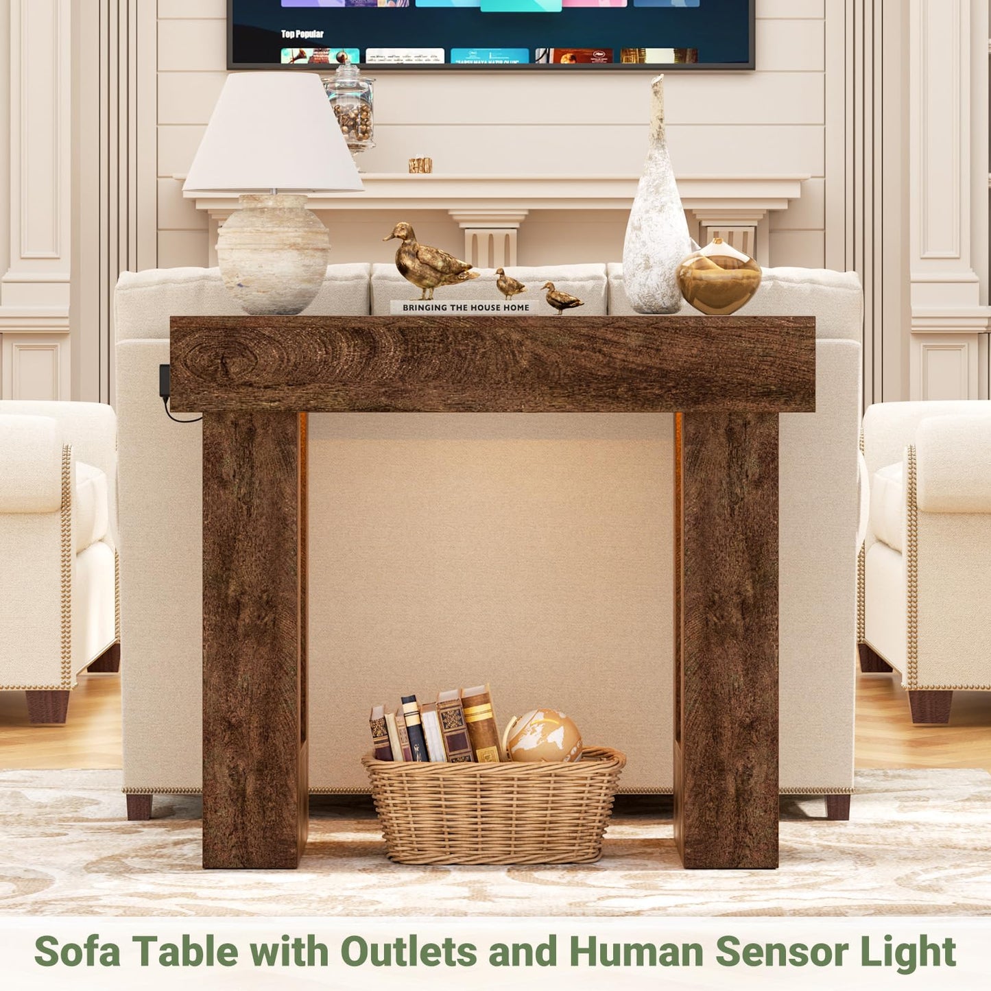Unikito 39" Entryway Table with Socket and Sensor Light, Narrow Console Table with Storage Behind Couch, Farmhouse Entryway Table for Hallway, Behind the Couch, Living Room, Foyer, Rustic Oak