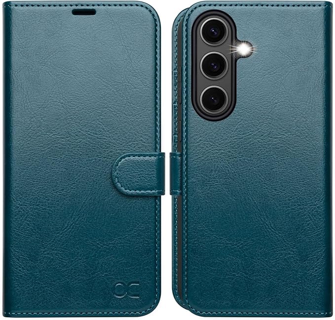 OCASE Compatible with Galaxy S25 FE Wallet Case, PU Leather Flip Folio Case with Card Holders RFID Blocking Kickstand [Shockproof TPU Inner Shell] Protective Phone Cover 2025, Peacock Blue