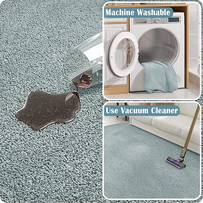 jinchan Solid Plush Area Rug 2x3 Performance Shaggy Washable Rug Indoor Entryway Doormat Soft Modern Faux Wool Cozy Non Slip Carpet for Living Room Kid Room Bedroom Nursery Slate Blue