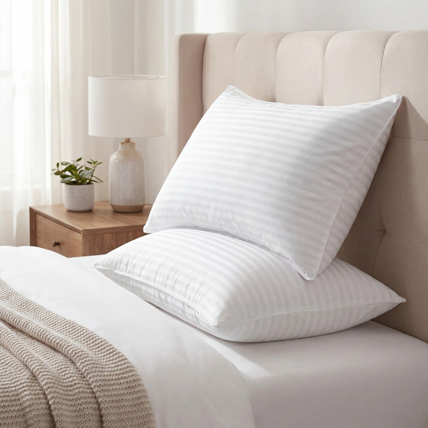 Better Bedding Company Bed Pillows for Sleeping - Standard/Queen Pillows Set of 2 - Cooling Down Alternative Hotel Quality Pillow for Side, Back & Stomach Sleepers - 100% Cotton Cover Bedding