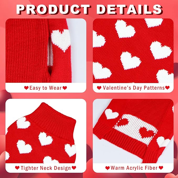 GOYOSWA Valentine Dog Sweater Dog Valentines Clothes Outfit Knitted Heart Sweater for Small Medium Large Dogs Pets (Red, Large)