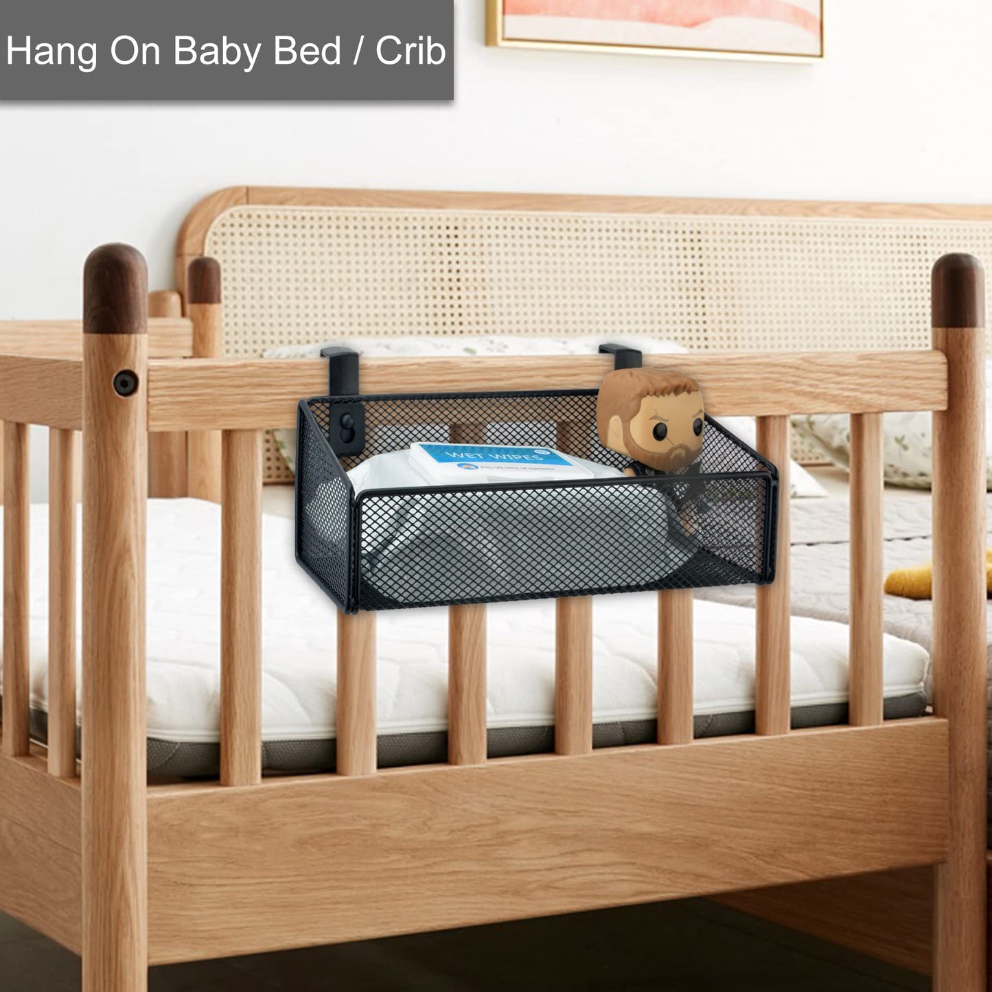 MATIMASU Bedside Caddy Hanging Storage Basket Beside Shelf Metal Organizer for Collage Dorm Bunk Bed,Hospital Bed,Baby Bed - Bedroom Essentials for Magazine,Remote Control,Phone,Drinks (Black)