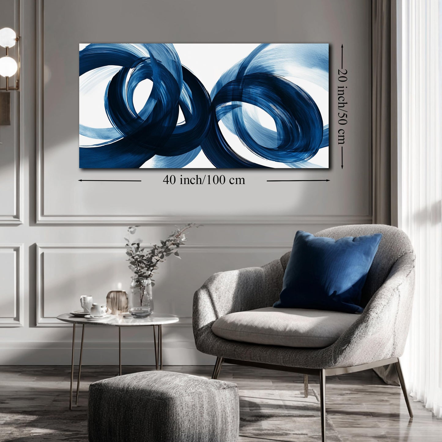 MXUNYZ Blue Abstract Canvas Wall Art Bedroom Modern Minimalist Wall Decor