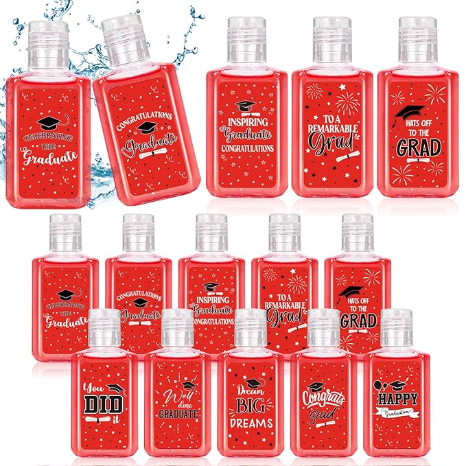 50 Pcs Mini Hand Sanitizer Bulk Bible Verse Hand Sanitizer Religious Inspirational Favors 1fl oz Travel Size Hand Soap Gift for Party Favors (Graduation, Red)