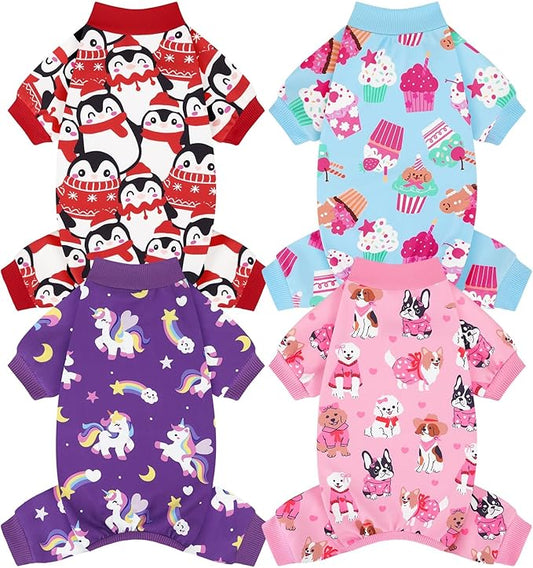 XPUDAC 4 Pack Dog Pajamas Cute Soft Dog Clothes for Small Medium Dogs Boy Girl Stretchy Pjs Jammies Outfit Puppy Onesies, 2X-Large