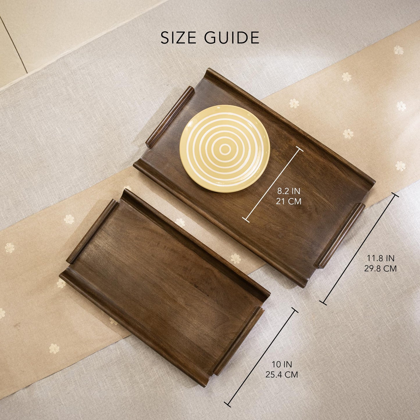Ellementry Wooden Serving Tray Set – Decorative Tray for Coffee Table, Kitchen & Dining, Serving Platters, Breakfast & Snack Tray