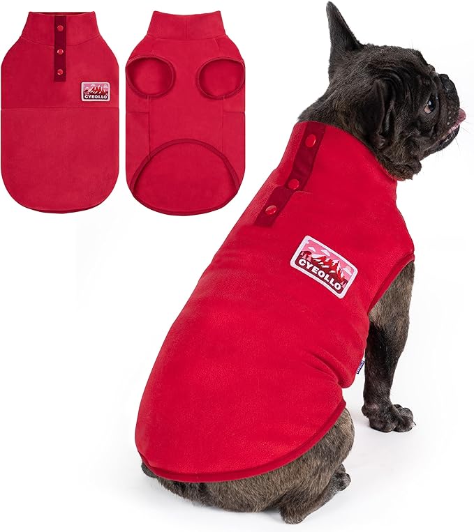 cyeollo Fleece Dog Sweater, Pullover Dog Fleece Jacket Turtleneck Sweatshirt Stretchy Doggie Vest Lightweight Warm Winter Christmas Clothes for Small Dogs Boy Girl, Red L