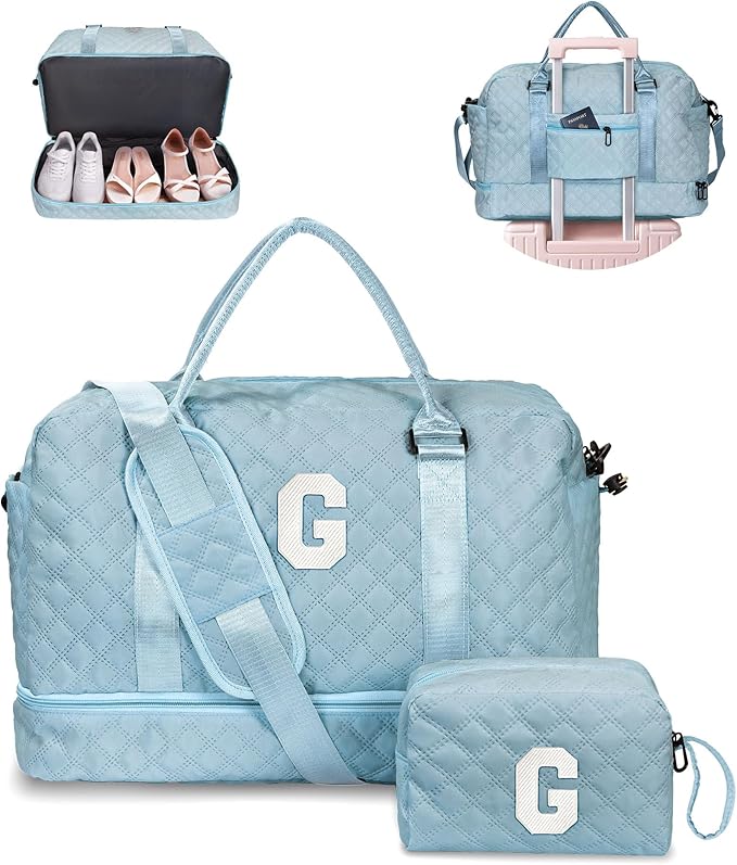 Vogewood Gifts for Girls-Teen Weekender Bags, Personalized Monogram Overnight Bag, Letter Travel Bag with Makeup Bag, Personalized Gift Idea for Women Her (Letter G)