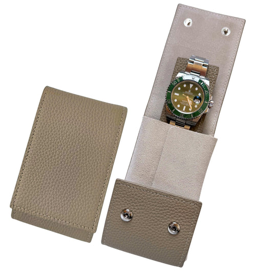 IcyKiwii Leather Watch Case, Watch Travel Pouch, Single Watch Box for men and women, Luxury Watch Organizer, Watch Storage (Elephant Grey)