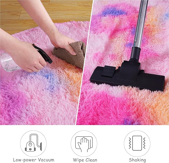 Round Fluffy Rugs 3Ft for Girls Bedroom, Dark Rainbow Shag Circle Kids Rug Non-Slip for Bedside Dorm Nursery Playroom, Soft Cute Area Rugs for Living Room Decor