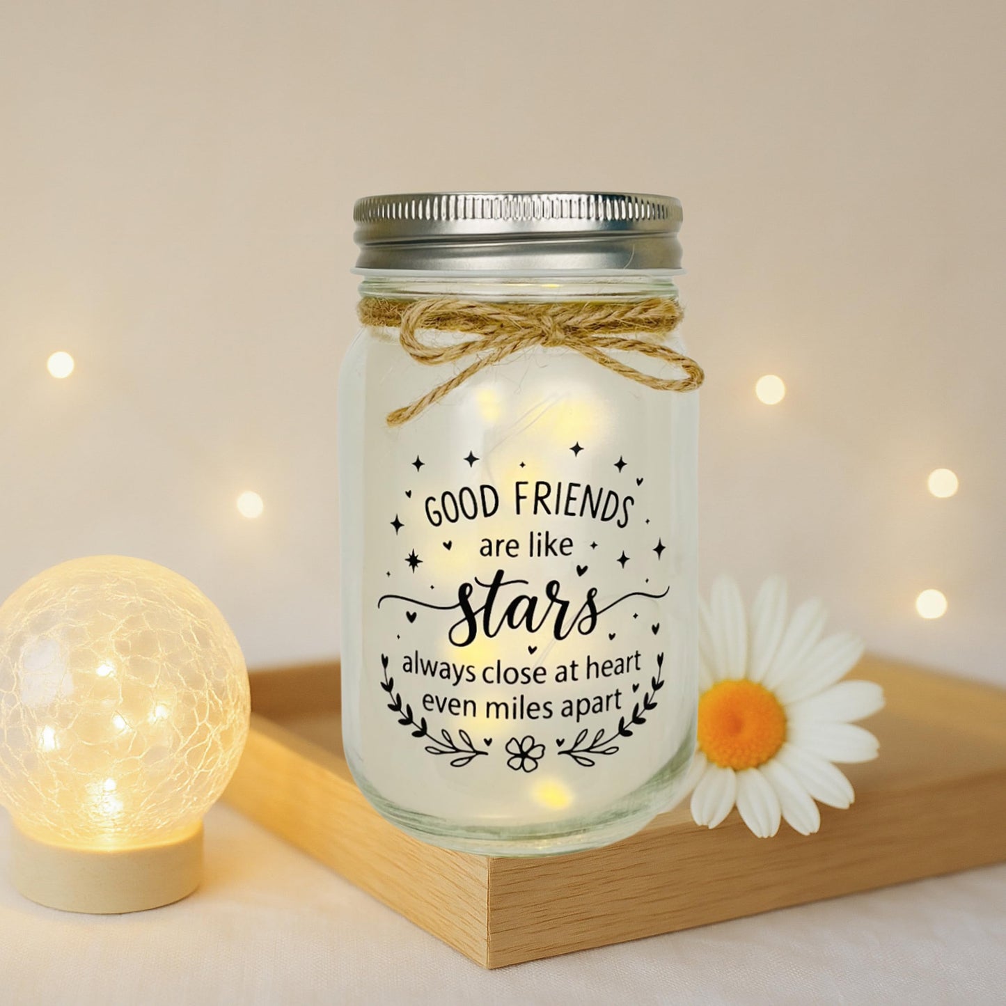 Friendship Gifts for Women, Birthday Christmas Thankgiving Holiday Gifts for Best Friend Woman, Mason Decorative Jar Night Lights for Friends Sister