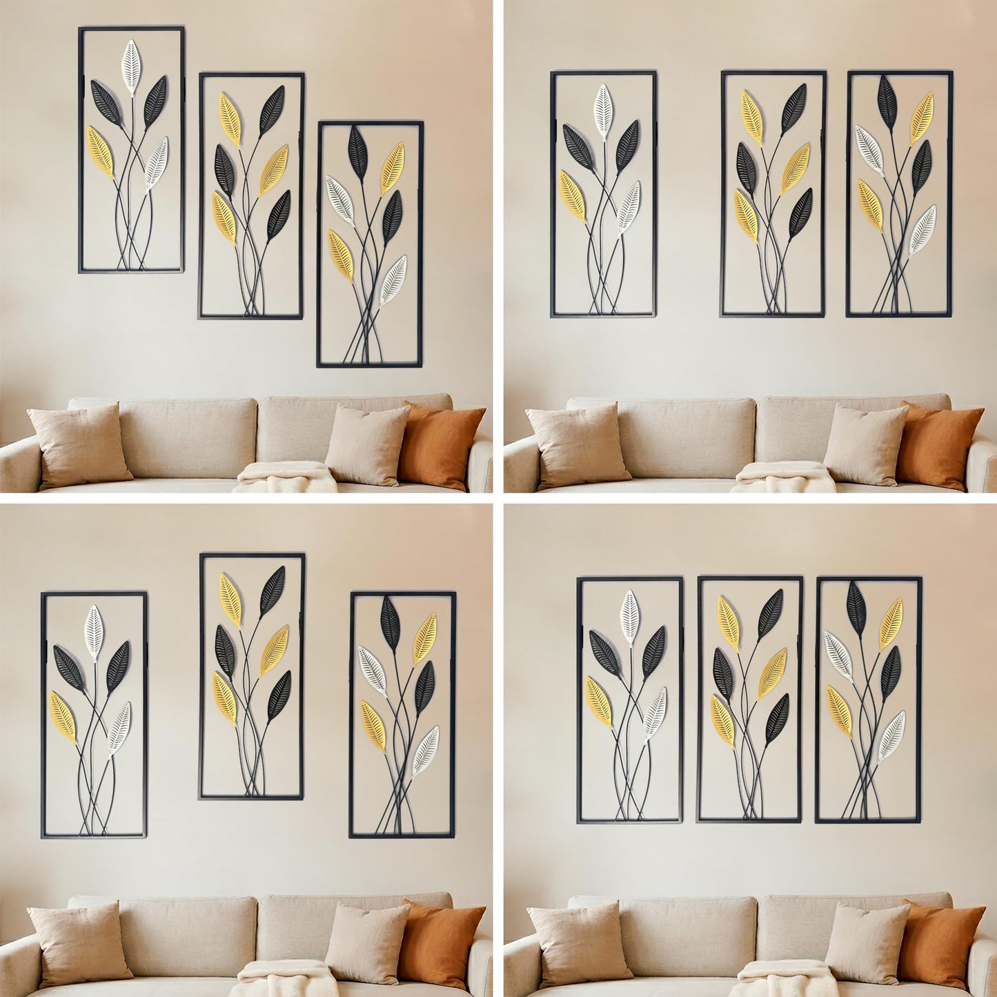 Large Framed Tree of Life Metal Wall Art Set of 3 – Modern Minimalist Black Metal Wall Decor for Living Room, Bedroom & Office – Luxury Accent Wall Panels for Above Bed (Each Panel 11.8 x 27.5 In)