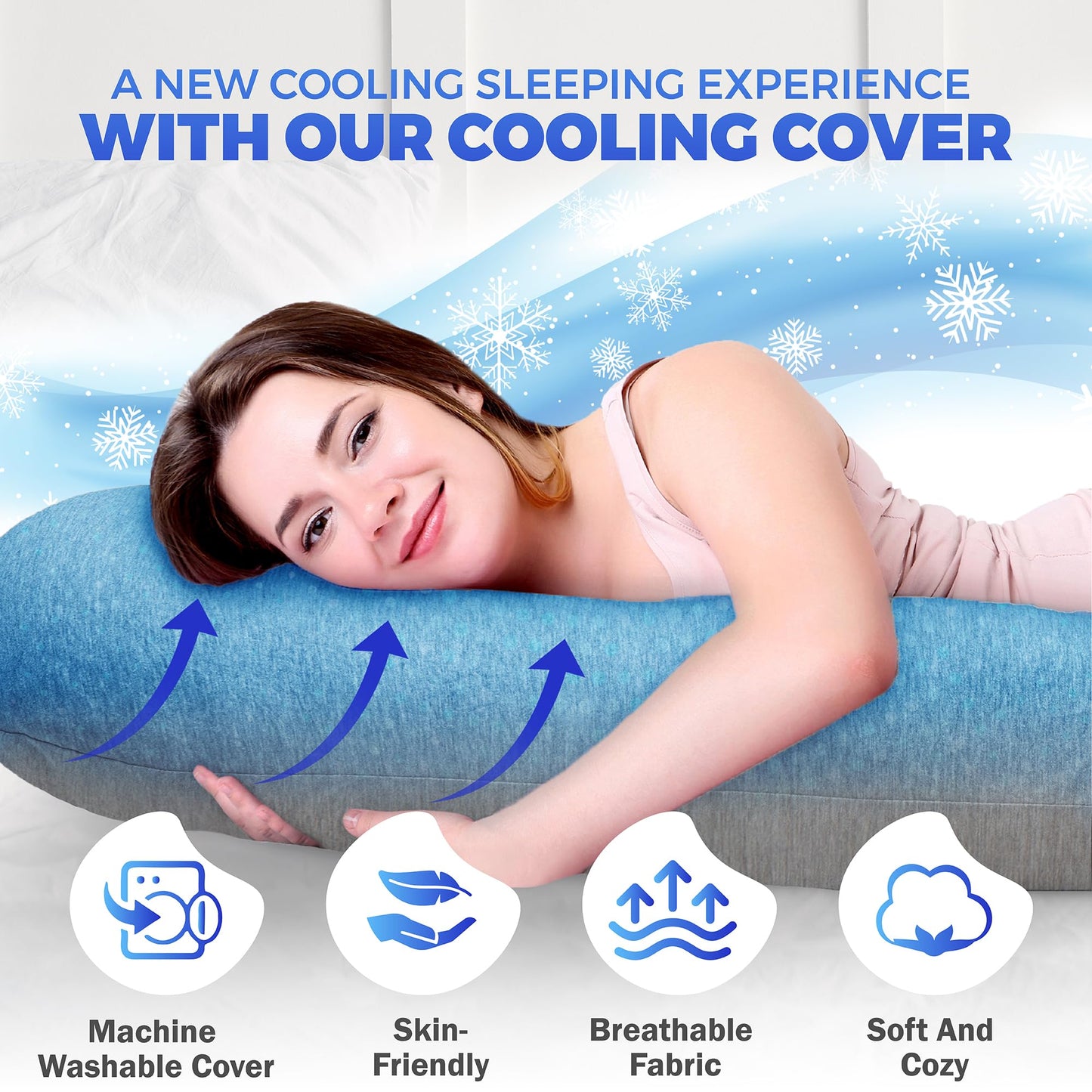 PILLANI Cooling Pregnancy Pillows for Sleeping – 57-Inch Maternity Pillow for Pregnant Women with Breathable, Removable Washable Cover – Support for Back, Belly, Neck, Legs, & Hips – Full Body Pillow