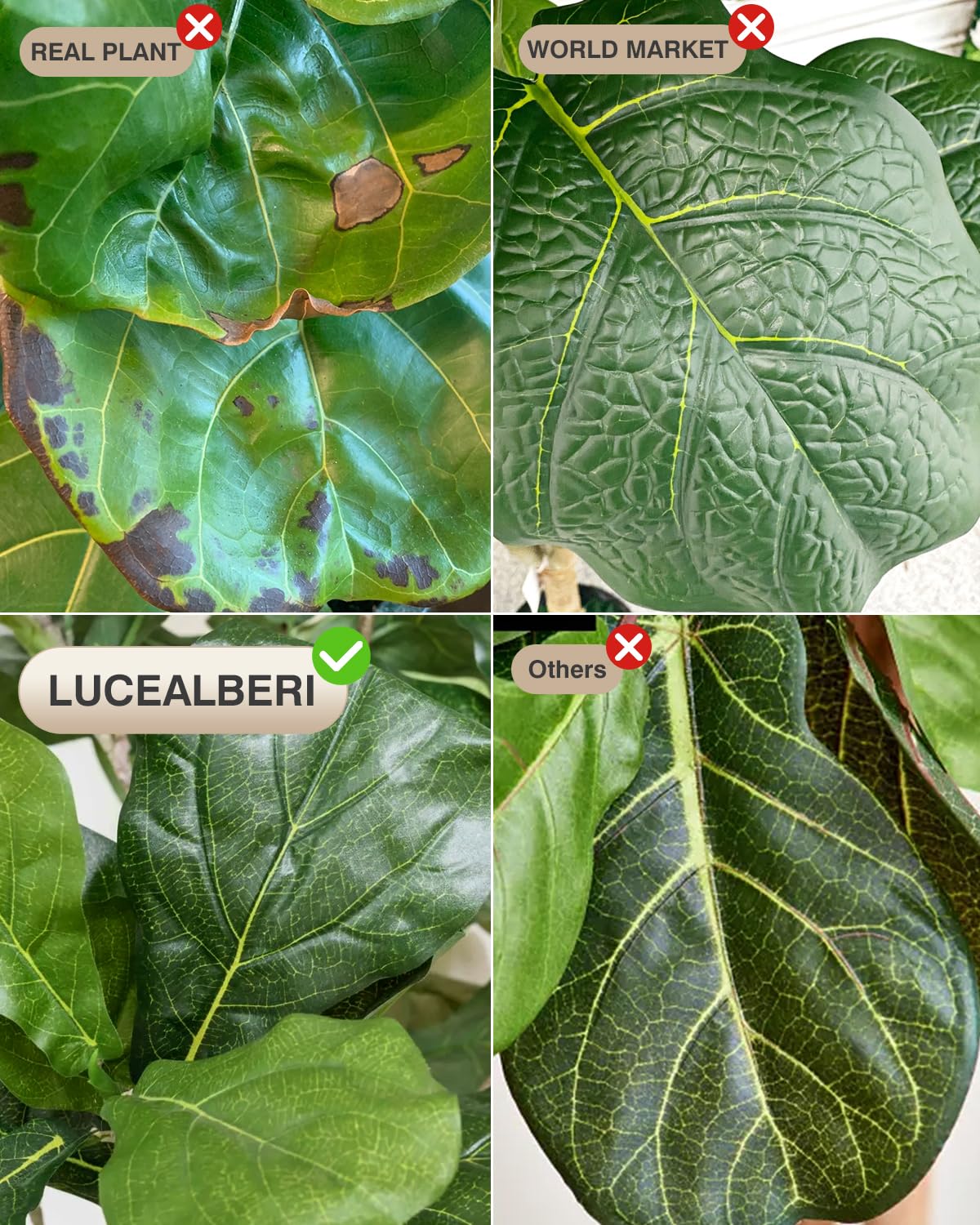 Artificial Fiddle Leaf Fig Tree in Modern White Planter, 5ft Large Fake Tree with 3 Sturdy Trunks, Fake Plants Faux Fig Tree with Moss, Lifelike Tall Artificial Plants Indoor for Office Home Decor