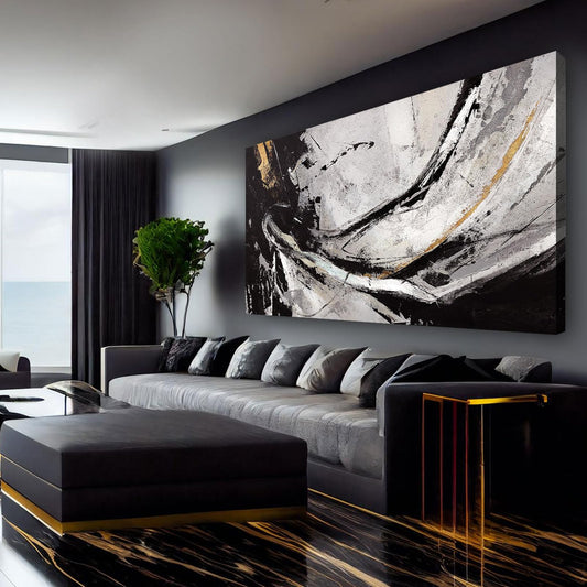 XIANSHOU Abstract Canvas Wall Art Gold Decoration Black Art for Living Room Bedroom Kitchen Home Wall Decor 29x58 Inch