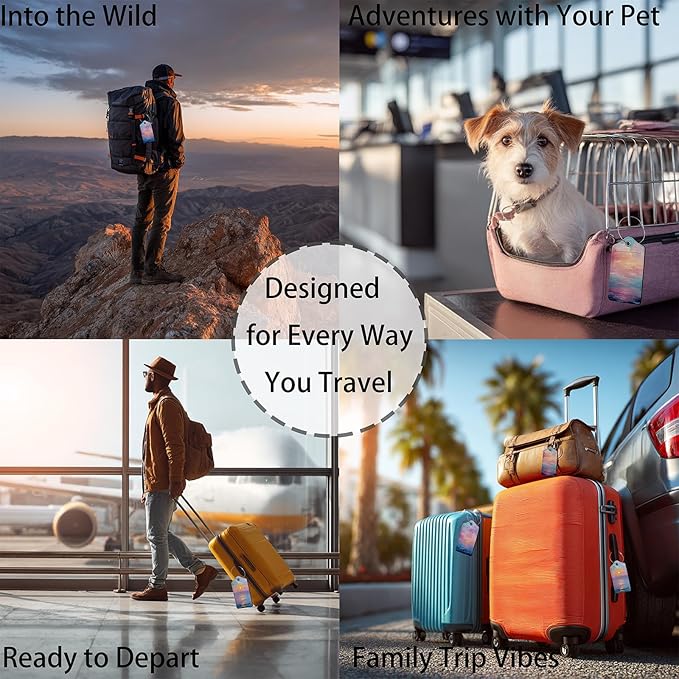 Stary Night 3 Pack Luggage Tags for Suitcases, PU Leather Baggage Suitcases Tag Name ID Label Privacy Cover Travel Bag Tags for Women Men Boys Girls
