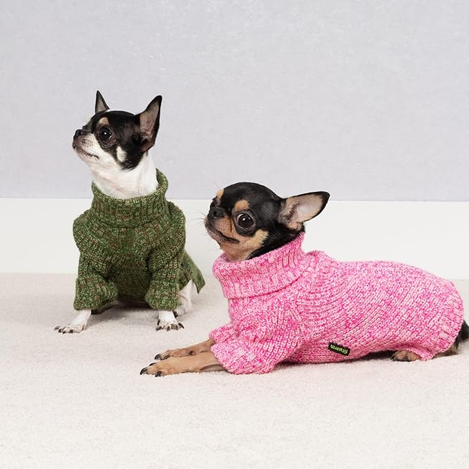 Fitwarm Knitted Turtleneck Dog Sweater, Thermal Dog Winter Clothes for Small Dogs Boy Girl, Holiday Pet Outfit, Heather Green, XXL