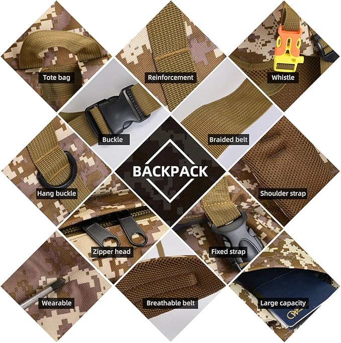 HongXingHai 100L Camping Hiking Backpack,Molle military Tactical rucksack backpack,Waterproof Lightweight Hiking Backpack (Woodland Camo-C)