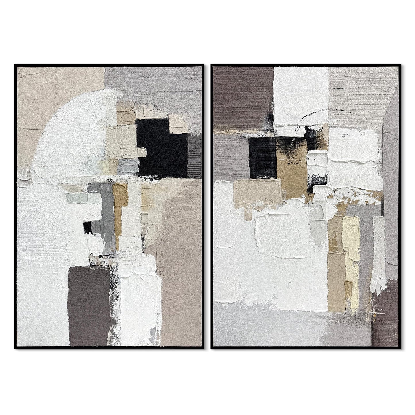 SAFERRYHOME Neutral Abstract Hand Painted Wall Art, 3D Textured Minimalist Framed Canvas Wall Decor, Large Modern Geometric Painting Artwork for Home Office Living Room, 24"x36"x2