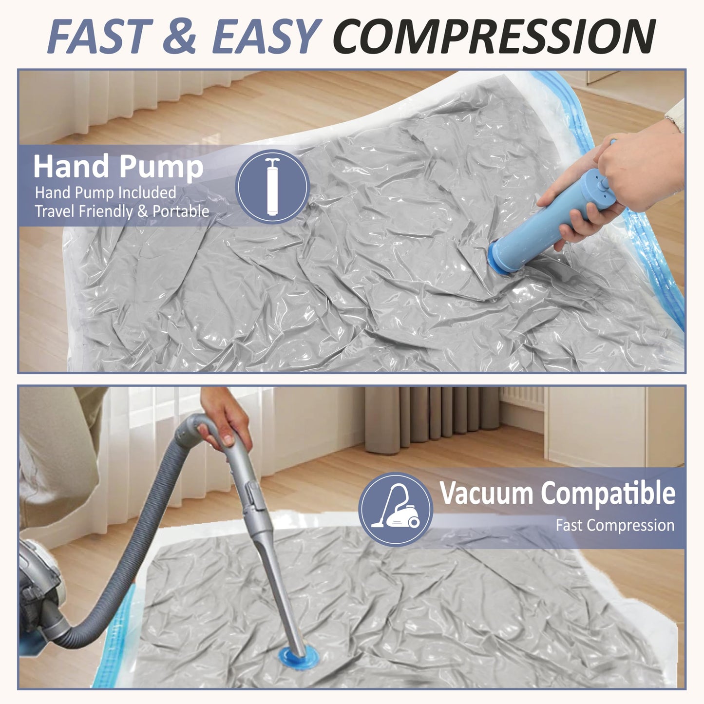 Cozy Essential Vacuum Storage Bags, 80% Compression Vacuum Seal Space Saver Plastic Packaging Bags for Clothes, Blankets, Pillow, Bedding, Comforters, Sealer Clothing Storage,4 XXL Jumbo