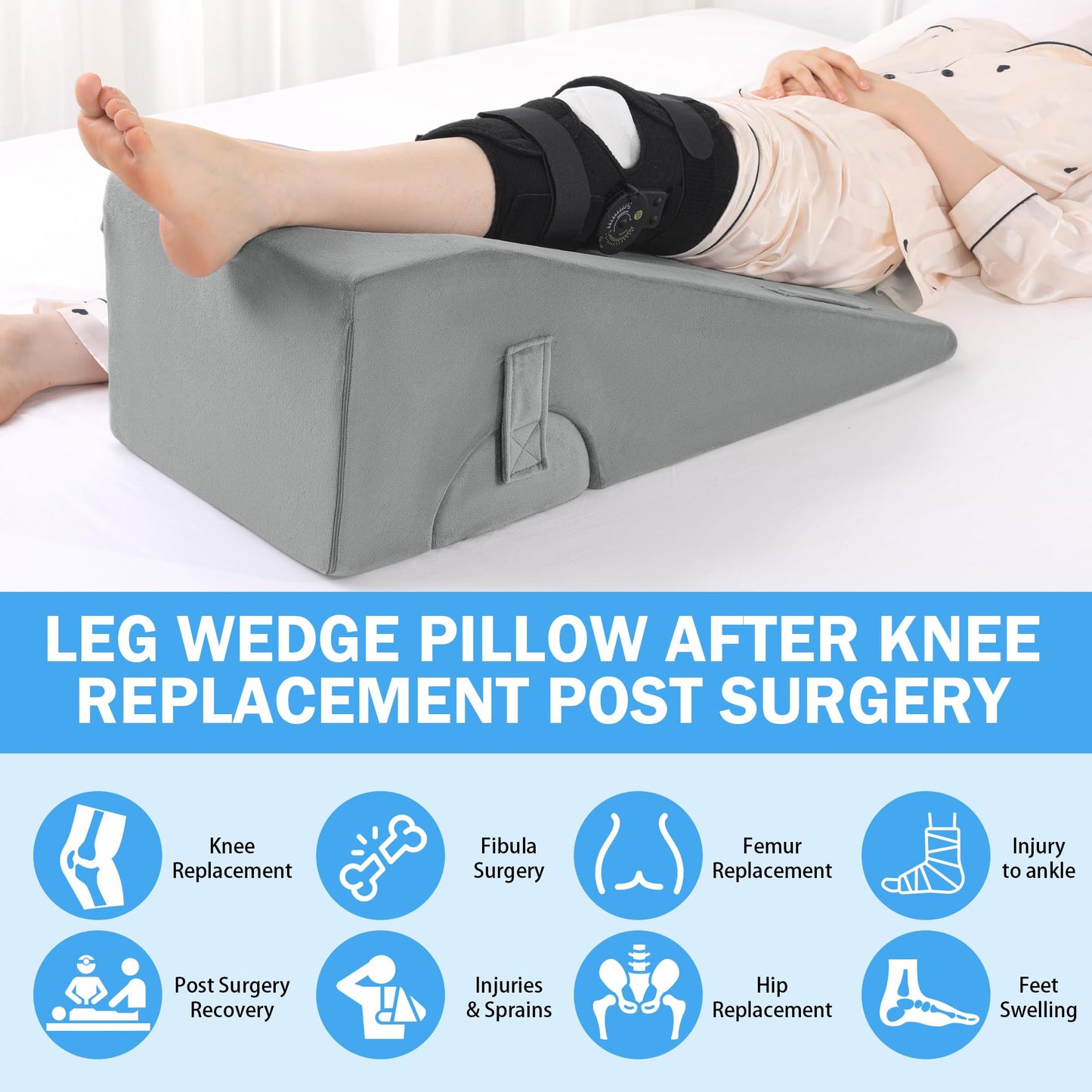 ROYALAY Knee Replacement Pillow, Leg Pillow for Knee Surgery Recovery with Different Height, Leg Surgery Recovery Equipment for Hip Foot Ankle, Single