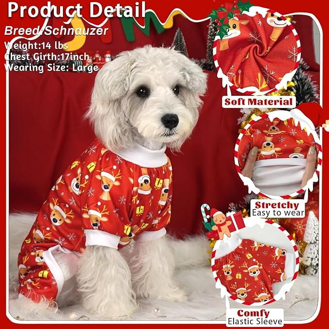 XPUDAC 4 Pack Dog Christmas Pajamas Reindeer Puppy Clothes Cute Santa Claus Dog Pajamas Costumes Outfit Red Green, 5XL