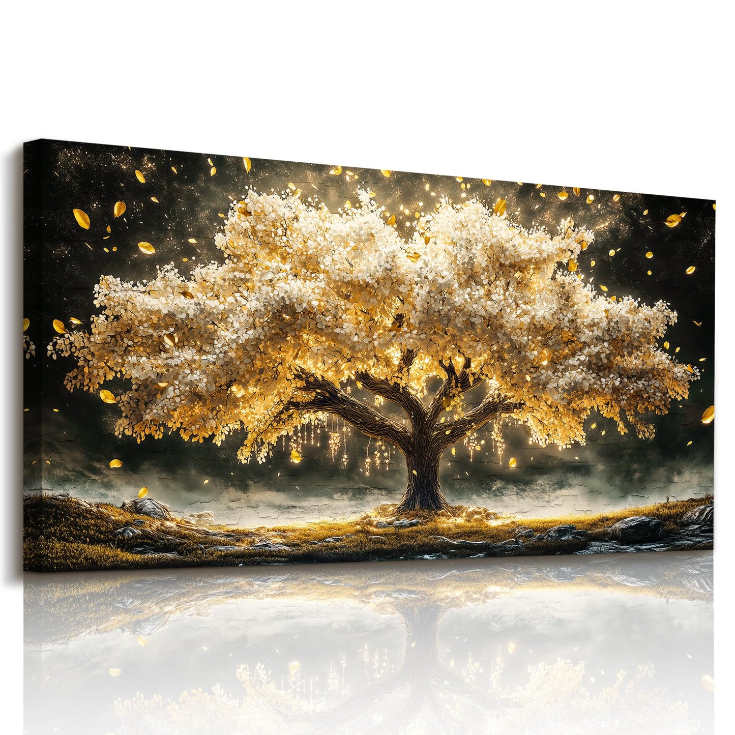 crmotu Tree of Life Wall Art, Large Wall Art, Modern Art Wall Decor, Gold Tree Canvas Picture, Natural Landscape Print for Living Room Bedroom Dining Room Office Hallway Home Decoration 20"x40"