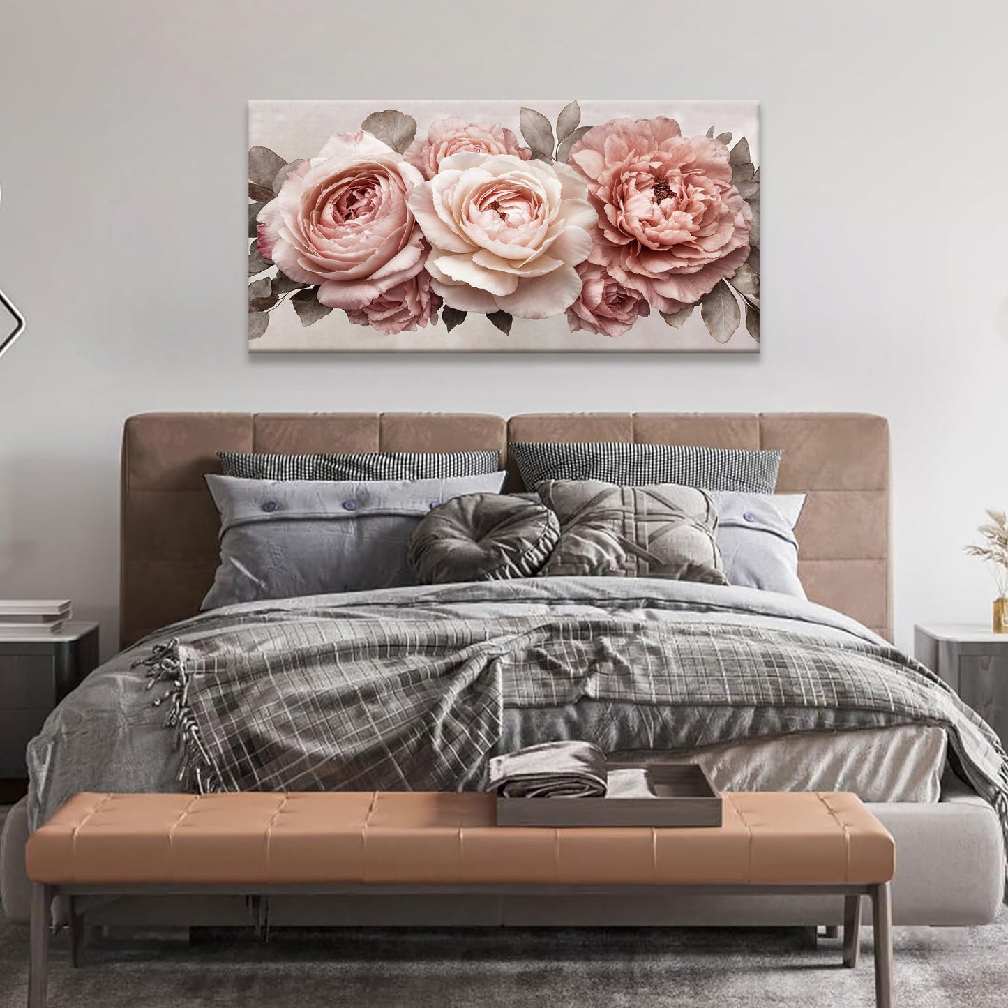 TAIJXAGSG Canvas Art Wall Decor Pink Flowers Print Paintings Flower White Wall Art Prints Ready To Hang For Bathroom Bedroom Kitchen Office Home Aesthetic Decoration Artwork 20" × 40"