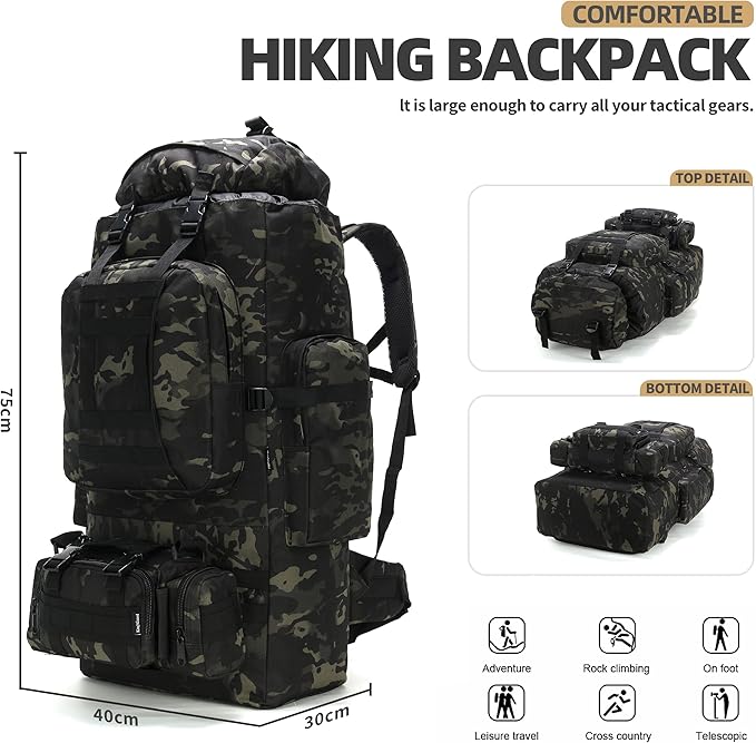 King'sGuard 100L Camping Hiking Backpack Molle Rucksack Military Camping Backpacking Daypack