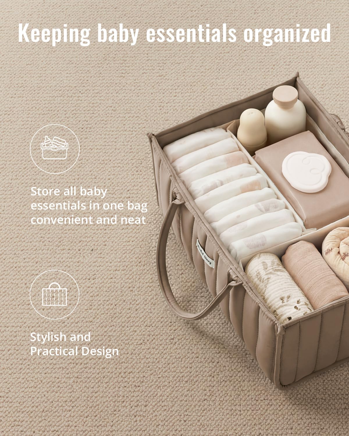 Blissful Diary Baby Diaper Caddy Organizer, Stylish Storage Basket for Newborn Essentials and Diaper Station, Gift for Baby Shower and Registry Must-Have, Mocha Brown
