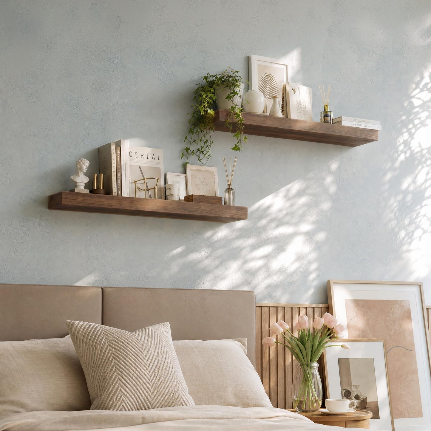 Natural Homi Floating Shelves for Wall,39.37in Wall Mounted Storage and Display for Living Room, Bedroom, Kitchen, Bathroom Set of 2 Retro Brown