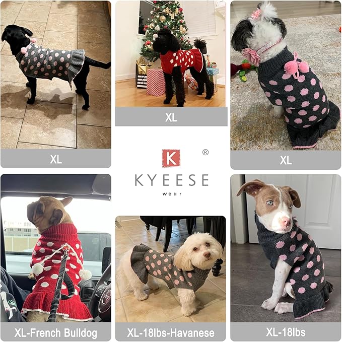 KYEESE Red Dog Sweater Dress with Leash Hole Turtleneck for Girl Dog Sweater Small Medium Knit Pullover Warm Pet Sweater for Fall Winter