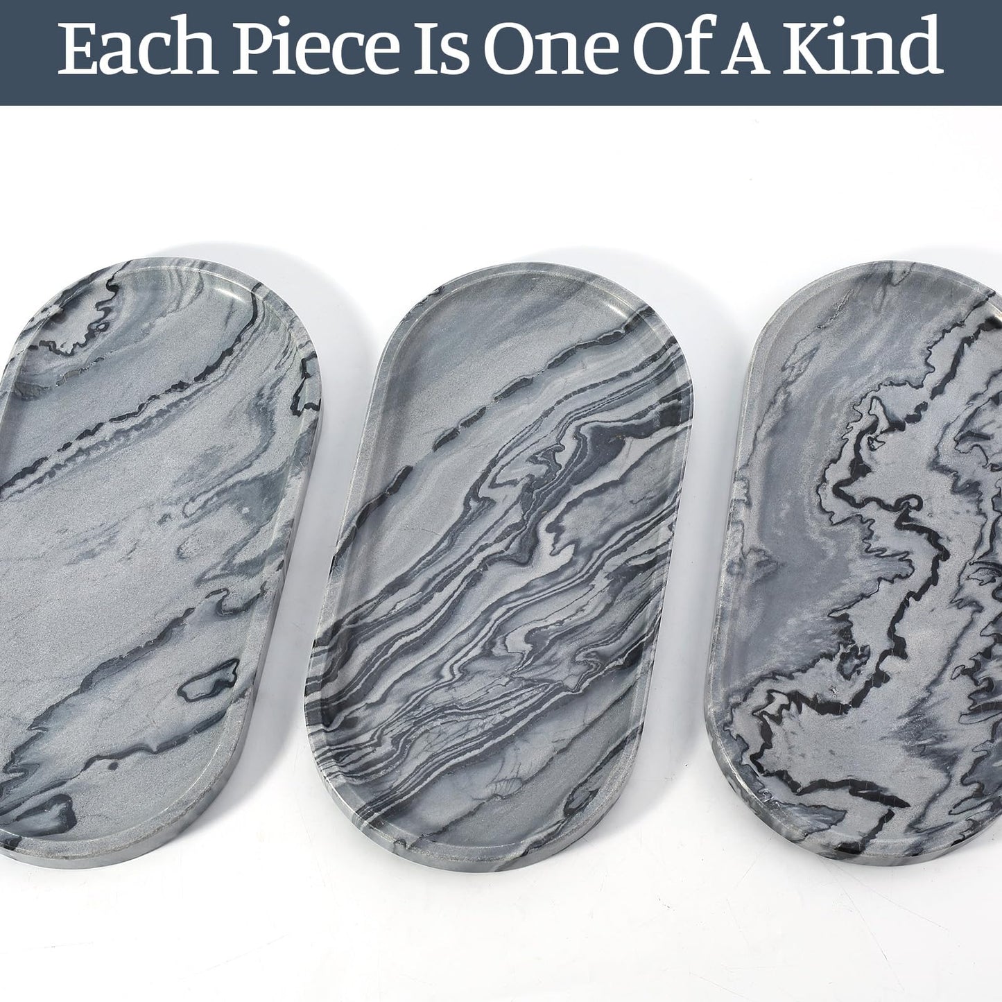 Koville Natural Marble Tray, 12"x6" Decorative Tray for Countertop, Catchall for Perfume, Candles, Jewelry Dish Elephant Grey