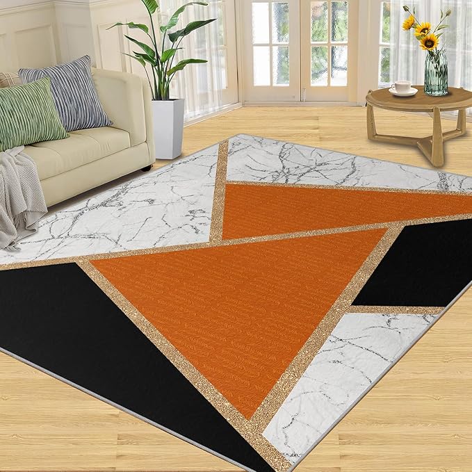 Geometric Marble Bedroom Rug Modern Light Luxury Marble Area Rugs Abstract Stone Crackle Carpet Geometric Patchwork Rug for Living Room Family and Pet 7x10ft