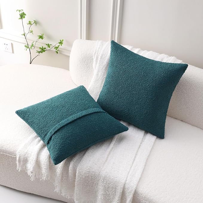 FUTEI Pack of 2 Teal Green Decorative Throw Pillow Covers 16x16 Inch Soft Cozy Solid Boucle Textured Cushion Case,Modern Home Decor for Couch Bed Living Room