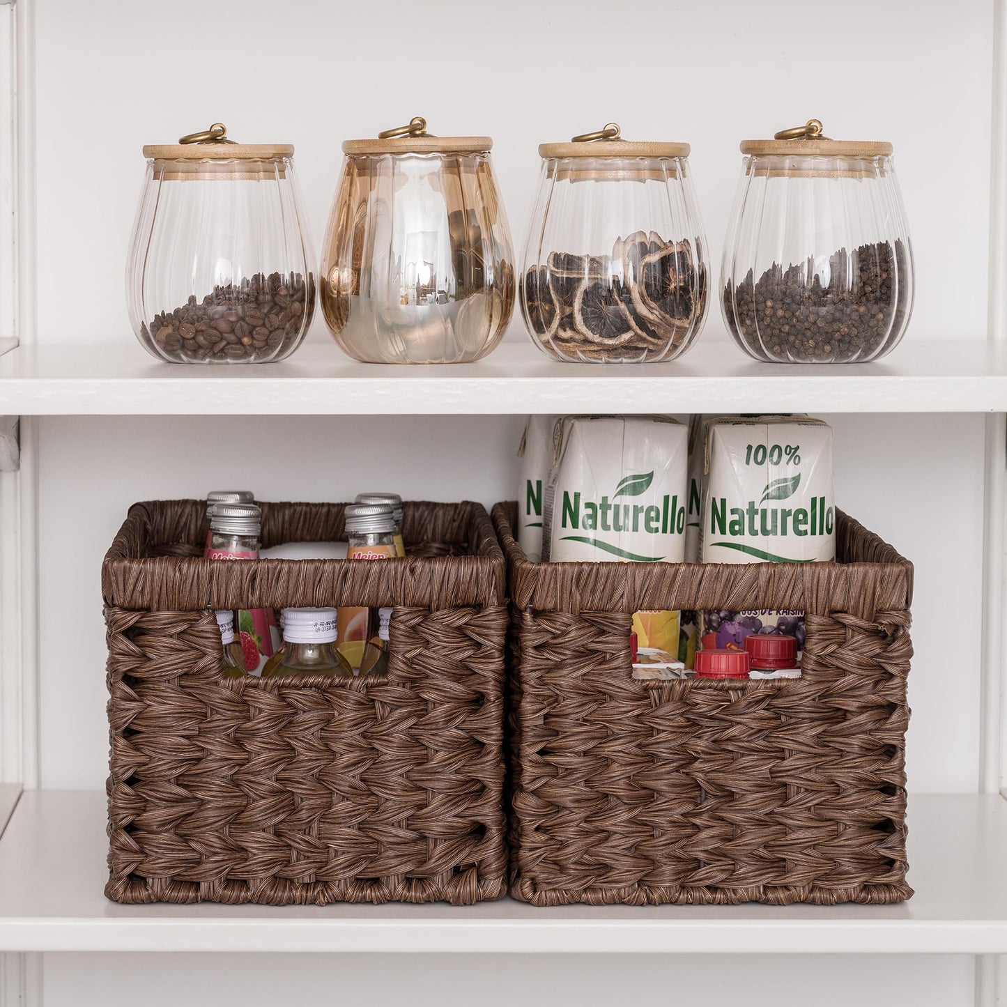 GRANNY SAYS Wicker Storage Baskets for Shelves, Wicker Baskets for Organizing, Waterproof Woven Basket for Pantry, Rectangle Basket for Shelf, Brown, 2-Pack