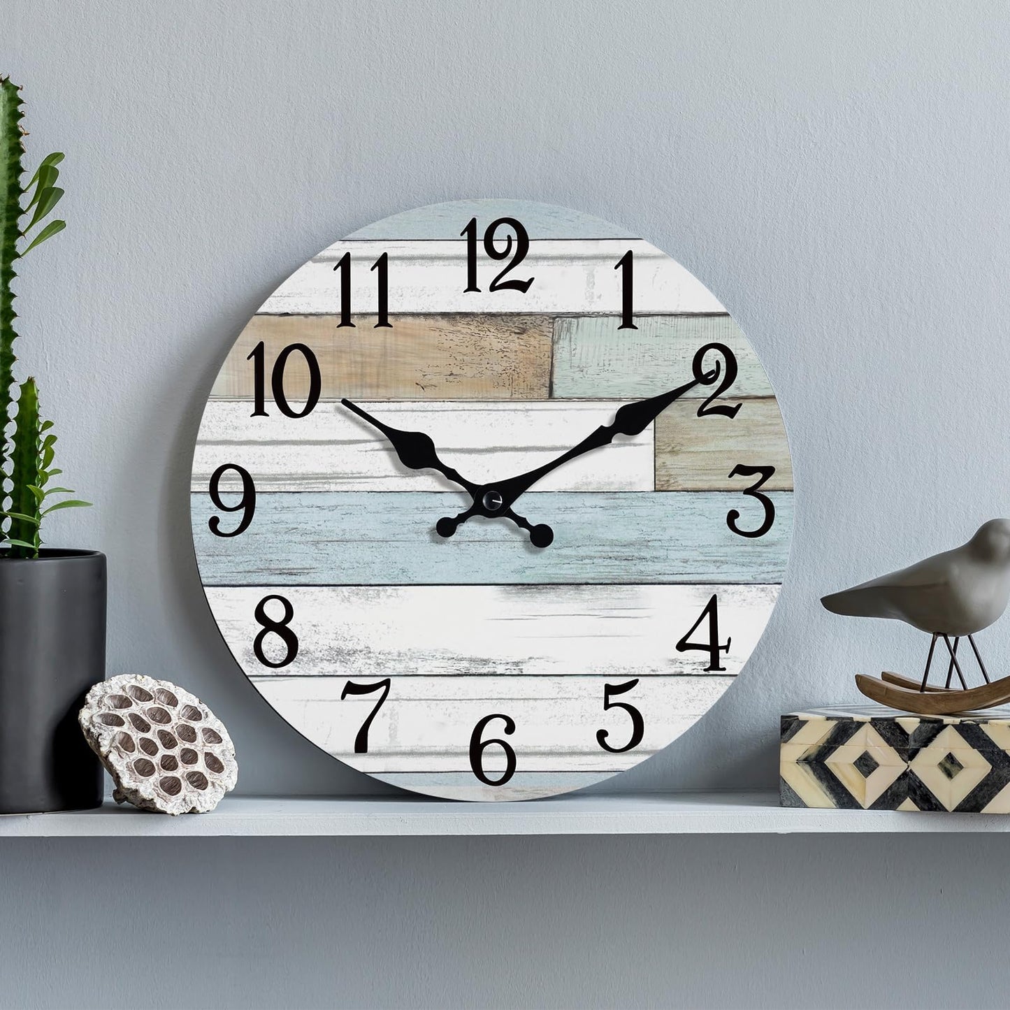 KECYET Wall Clock Battery Operated 12 Inch Silent Non Ticking Coastal Design Country Rustic Retro Decorative for Bathroom Kitchen Living Room Bedroom