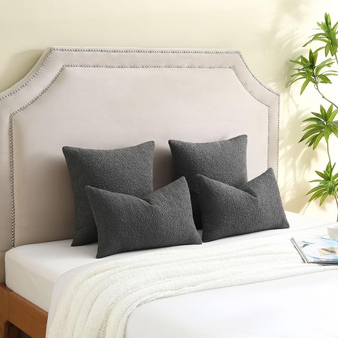 FUTEI Pack of 2 Dark Grey Decorative Throw Pillow Covers 22x22 Inch Soft Cozy Solid Boucle Textured Cushion Case,Modern Home Decor for Couch Bed Living Room