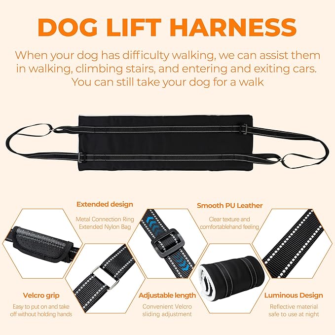 Dog Lift Harness, Adjustable Comfortable Dog Sling with Handle for Large Dog Knee Brace for Torn ACL Hind Leg, Weak Rear Legs, Helps Senior, Injured, Disabled,L