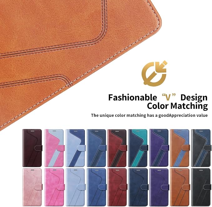 CIVICASE for iPhone 14 Plus Wallet Case,Leather Flip Case [RFID Blocking] Credit Card Holder Folio Magnetic Stand TPU Shockproof Cover Color Matching for iPhone 14 Plus (6.7") Brown