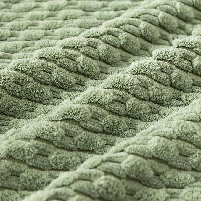 Kevin Textile 2 Packs Spring Sage Green Euro Farmhouse Decorative Throw Pillow Covers 26x26 Inch for Living Room Couch Bed Sofa Rustic Boho Home Decor Soft Striped Corduroy Square Cushion Case