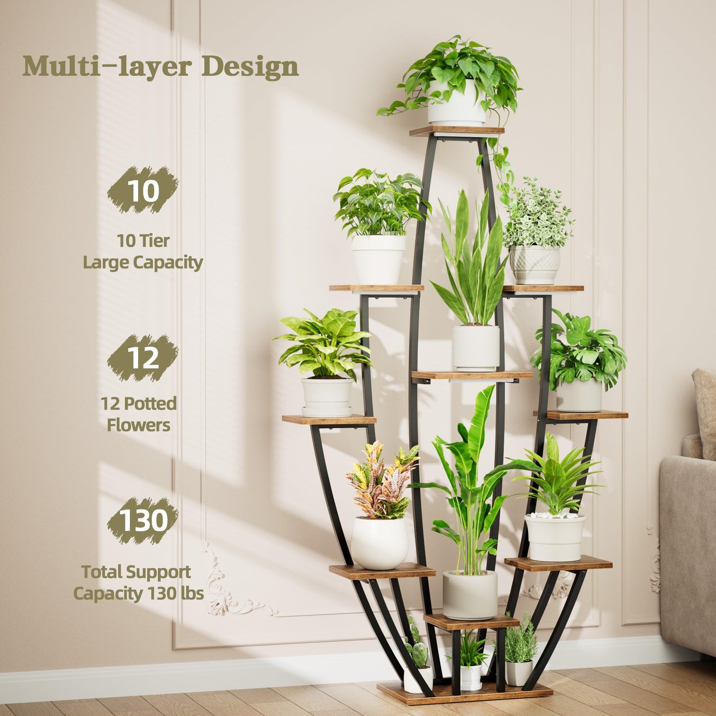 Plant Stand Indoor with Grow Lights - 10 Tiered Tall Plant Shelf Indoor, 59" Large Plant Stands for Indoor Plants, Metal Corner Flower Holder Rack Display for Living Room Patio Garden Balcony Home