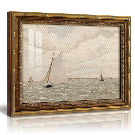 InSimSea 13x16 Gold Framed Wall Art with Glass Cover, Vintage Sailboat Coastal Canvas Prints, Farmhouse Seascape Decor for Living Room Bedroom Bathroom