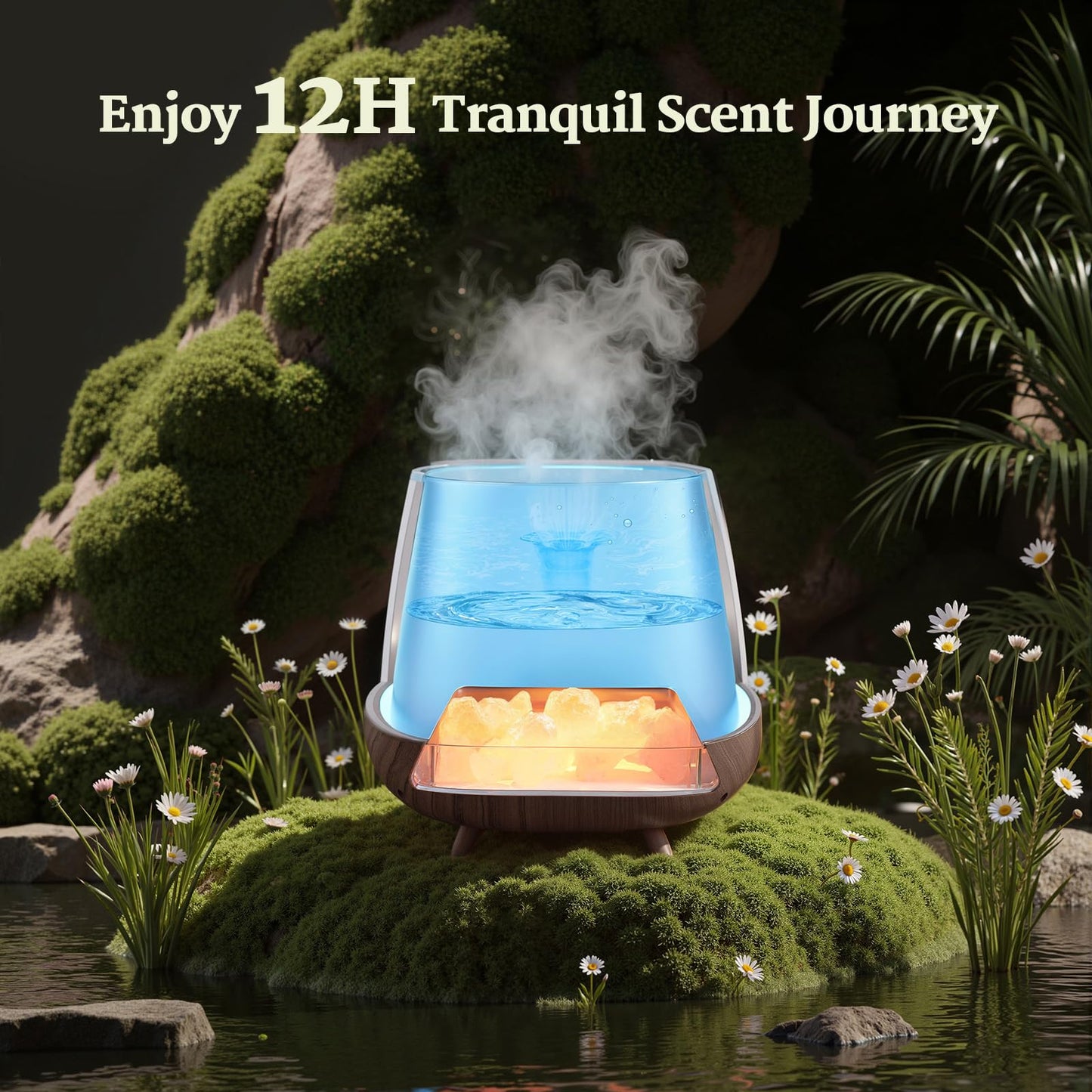 JJNJJN Essential Oil Diffuser for Home: 200ml Aromatherapy Diffuser with Himalayan Pink Salt Rock, Cool Mist Humidifier with Auto Off Function and 9 Colors LED Night Light for Bedroom, Black
